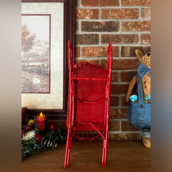 ❤️ Rare Vintage 1974 Red Wicker Basket Woven Christmas Sleigh 19” - Picture 4 of 6